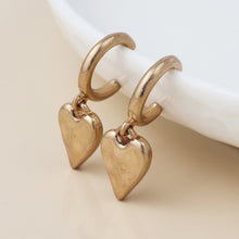 Load image into Gallery viewer, Golden Worn Finish Heart Hoop Earrings
