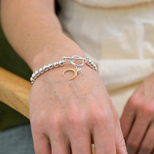 Load image into Gallery viewer, Silver Plated Bead, Sun &amp; Gold Moon Charm Bracelet
