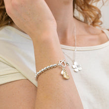 Load image into Gallery viewer, Silver Plated Stretch Beaded &amp; Double Hearts Charm Bracelet
