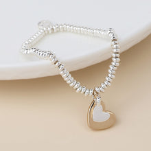 Load image into Gallery viewer, Silver Plated Stretch Beaded &amp; Double Hearts Charm Bracelet
