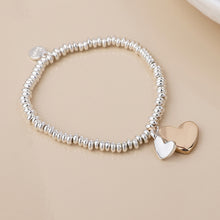 Load image into Gallery viewer, Silver Plated Stretch Beaded &amp; Double Hearts Charm Bracelet
