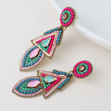 Load image into Gallery viewer, Embellished Aqua Mix Aztec Earrings

