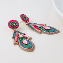 Load image into Gallery viewer, Embellished Aqua Mix Aztec Earrings
