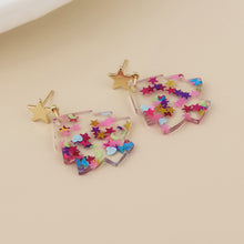 Load image into Gallery viewer, Piney Christmas Tree Earrings - Star Confetti Mix
