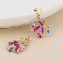 Load image into Gallery viewer, Piney Christmas Tree Earrings - Star Confetti Mix
