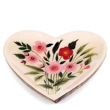 Load image into Gallery viewer, Wooden Heart-Shaped Trinket Dish - Flowers
