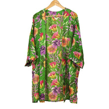 Load image into Gallery viewer, Emerald Green/Violet Botanical Print Kimono
