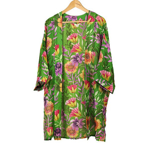 Emerald Green/Violet Botanical Print Kimono