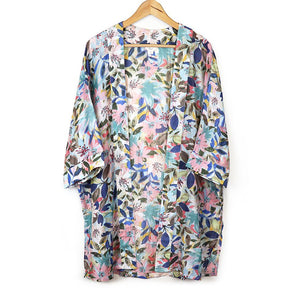 Blue/Pink & Khaki Print Kimono