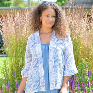 Blue/White Floral Outline Kimono