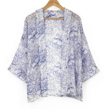Load image into Gallery viewer, Blue/White Floral Outline Kimono
