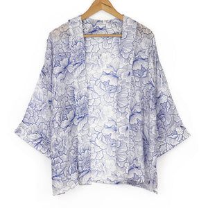 Blue/White Floral Outline Kimono