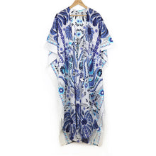 Load image into Gallery viewer, Blue/White Folksy Floral Print Kaftan
