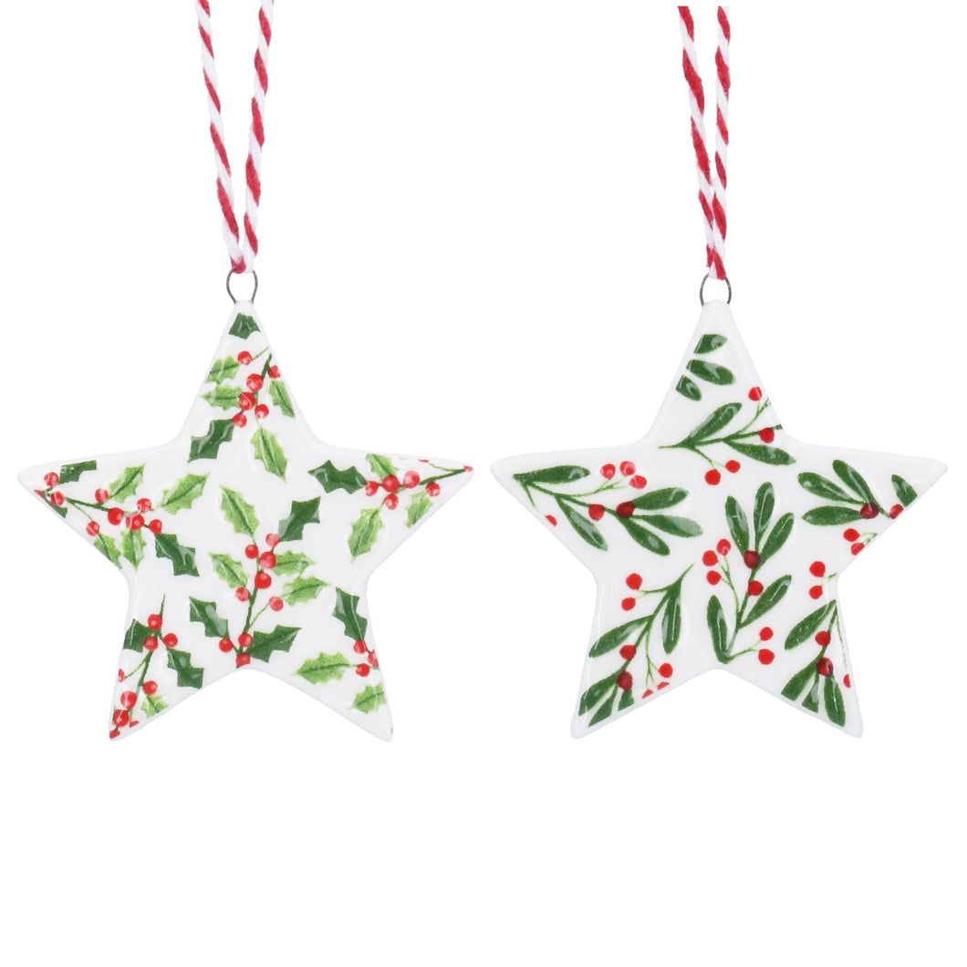 Ceramic Star with Holly & Berries Dec