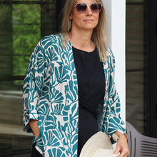 Load image into Gallery viewer, Teal Silhouette Print Kimono
