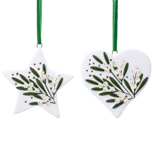 Ceramic Mistletoe Star/Heart Dec