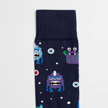 Load image into Gallery viewer, Men's Navy &amp; Purple Alien Socks
