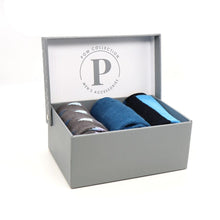 Load image into Gallery viewer, Men&#39;s Blue/Grey Striped 3 Box Set Socks

