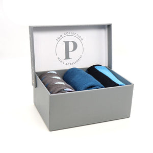 Blue/Grey Striped 3 Box Set Socks