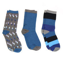 Load image into Gallery viewer, Blue/Grey Striped 3 Box Set Socks
