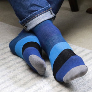 Men's Blue/Grey Striped 3 Box Set Socks