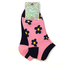 Load image into Gallery viewer, Navy/Pink Retro Flower 2 Pack Socks
