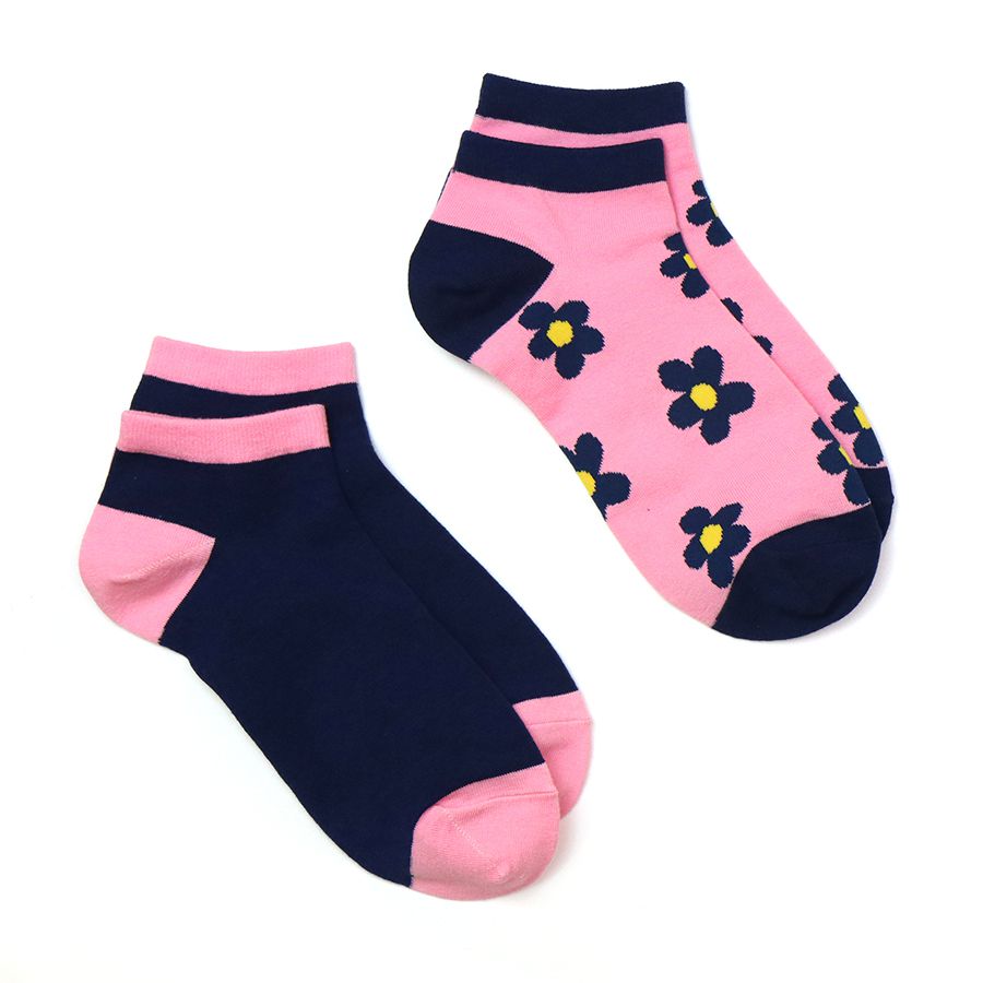 Navy/Pink Retro Flower 2 Pack Socks