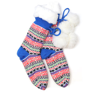 Blue Jazzy Hearts Fair Isle Lined Socks