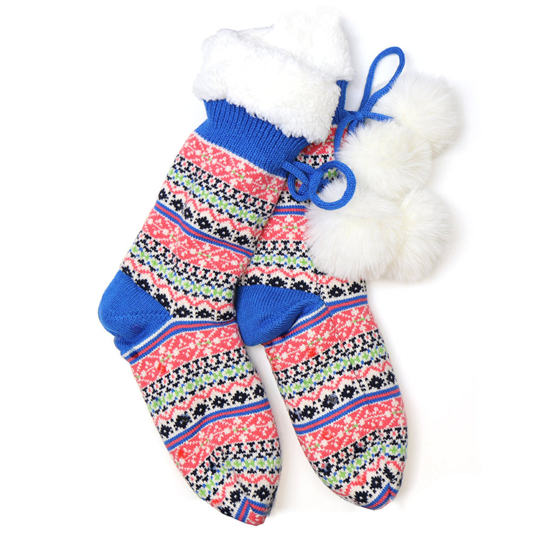 Blue Jazzy Hearts Fair Isle Lined Socks