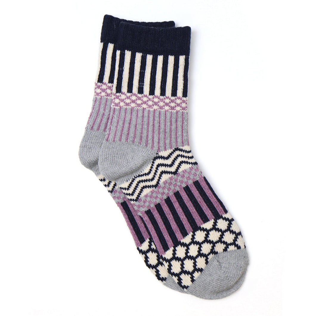 Navy/Lilac Stripe Wool Blend Sock