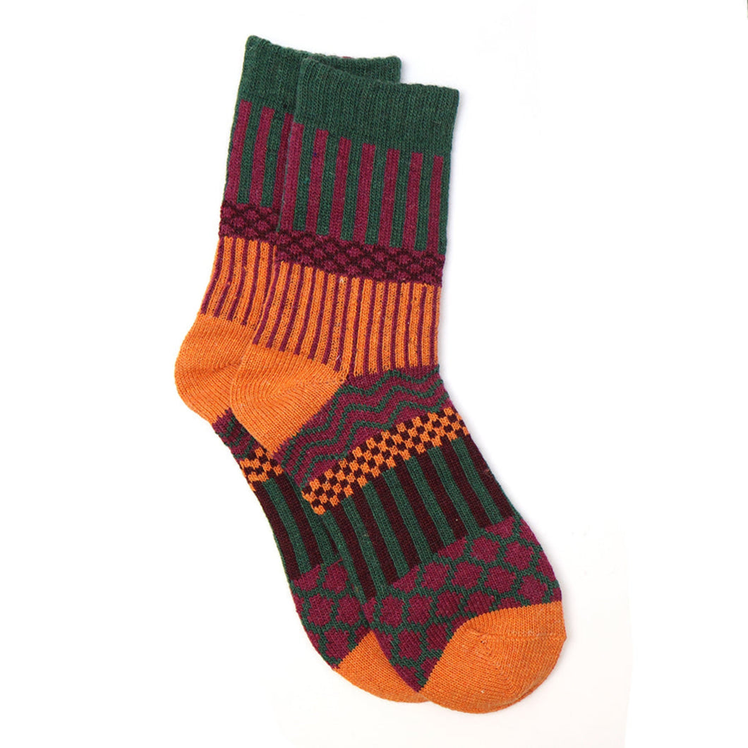 Green/Orange Stripe Wool Blend Sock