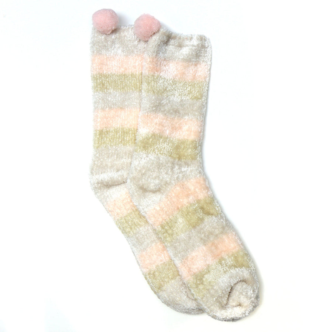 Beige Mix Striped Chenille Cosy Sock