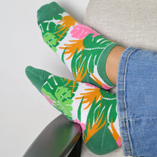 Load image into Gallery viewer, Pink and Khaki Mix Monstera Leaf Trainer Socks
