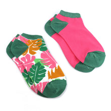 Load image into Gallery viewer, Pink and Khaki Mix Monstera Leaf Trainer Socks

