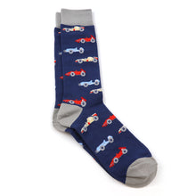 Load image into Gallery viewer, Navy/Grey Racing Car Men&#39;s Socks
