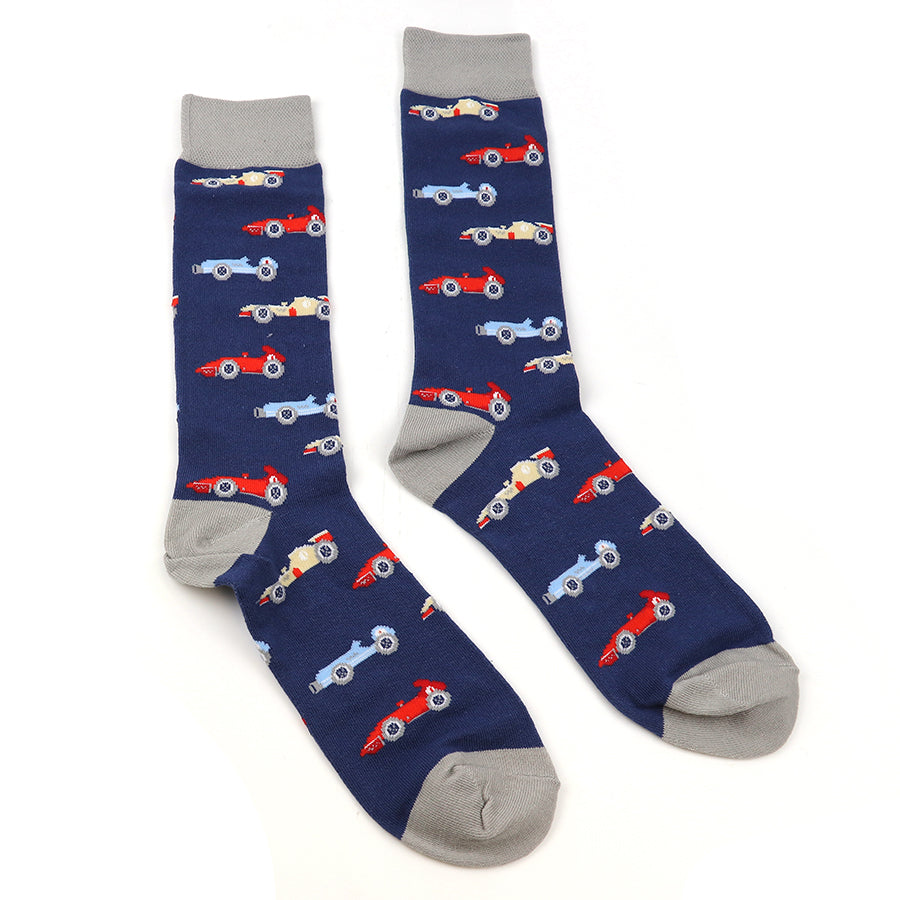 Navy/Grey Racing Car Men's Socks