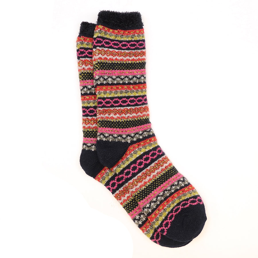 Navy/Rust Mix Recycled Poly Wool Blend Fairisle Socks