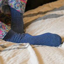 Load image into Gallery viewer, Blue Cable/Hearts Mix Wool Blend 2 Pair
