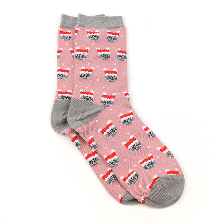 Pink/Grey Christmas Cats Organic Cotton
