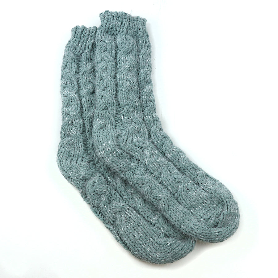 Seafoam Green Chunky Cable Knit Cosy Socks