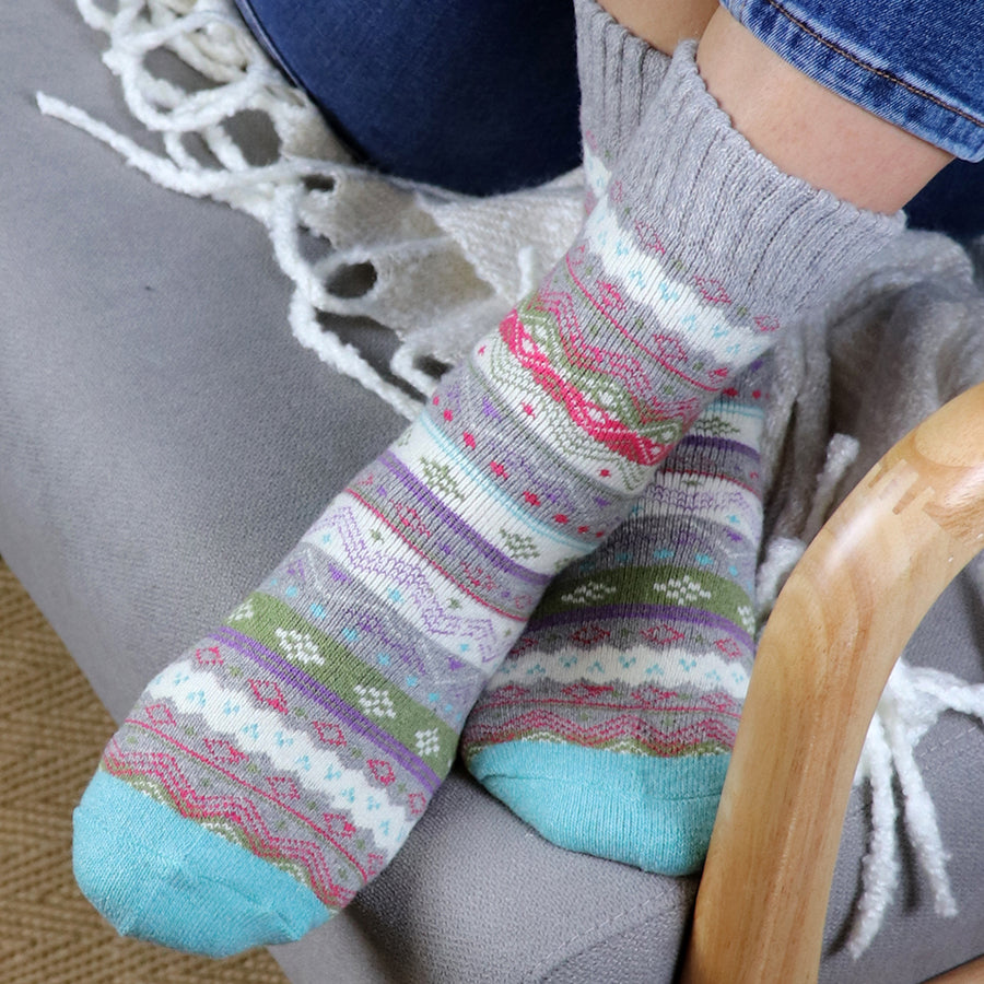 Grey Marl/Pink/Aqua Mix Winter Fairisle Nordic
