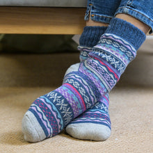 Load image into Gallery viewer, Denim Blue/Lilac Mix Nordic Style Cosy Sock
