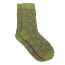 Load image into Gallery viewer, Green &amp; Pink Flower &amp; Heart Socks
