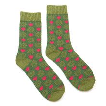 Load image into Gallery viewer, Green &amp; Pink Flower &amp; Heart Socks
