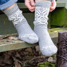 Load image into Gallery viewer, Grey Scandi Diamond Heart Ankle Socks
