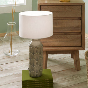 Embossed Grey Ceramic Table Lamp