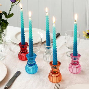 Double Ended Blue Glass Candle Holder