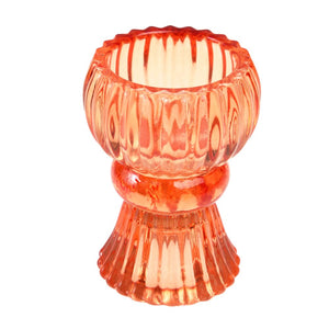 Double Ended Orange Glass Candle Holder