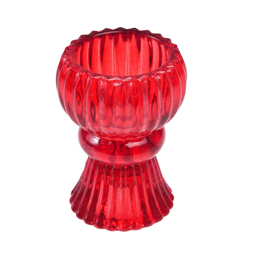 Double Ended Red Glass Candle Holder
