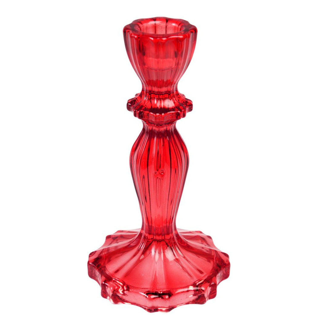 Tall Red Glass Candle Holder